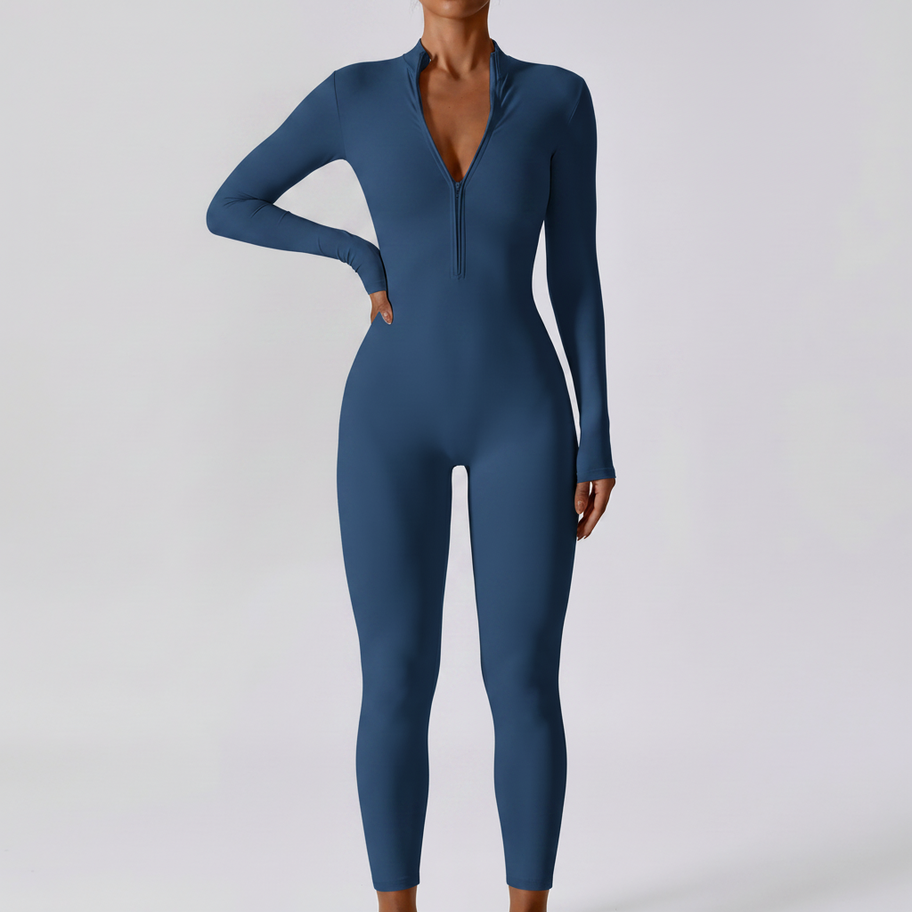 Long Sleeve Yoga Jumpsuit in Deep Blue-A &ndash; image 5 of 8