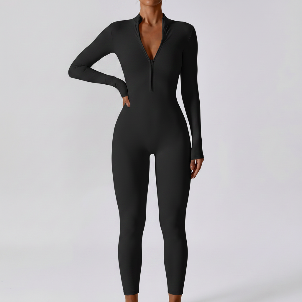 Long Sleeve Yoga Jumpsuit in Advanced Black-C &ndash; image 8 of 8