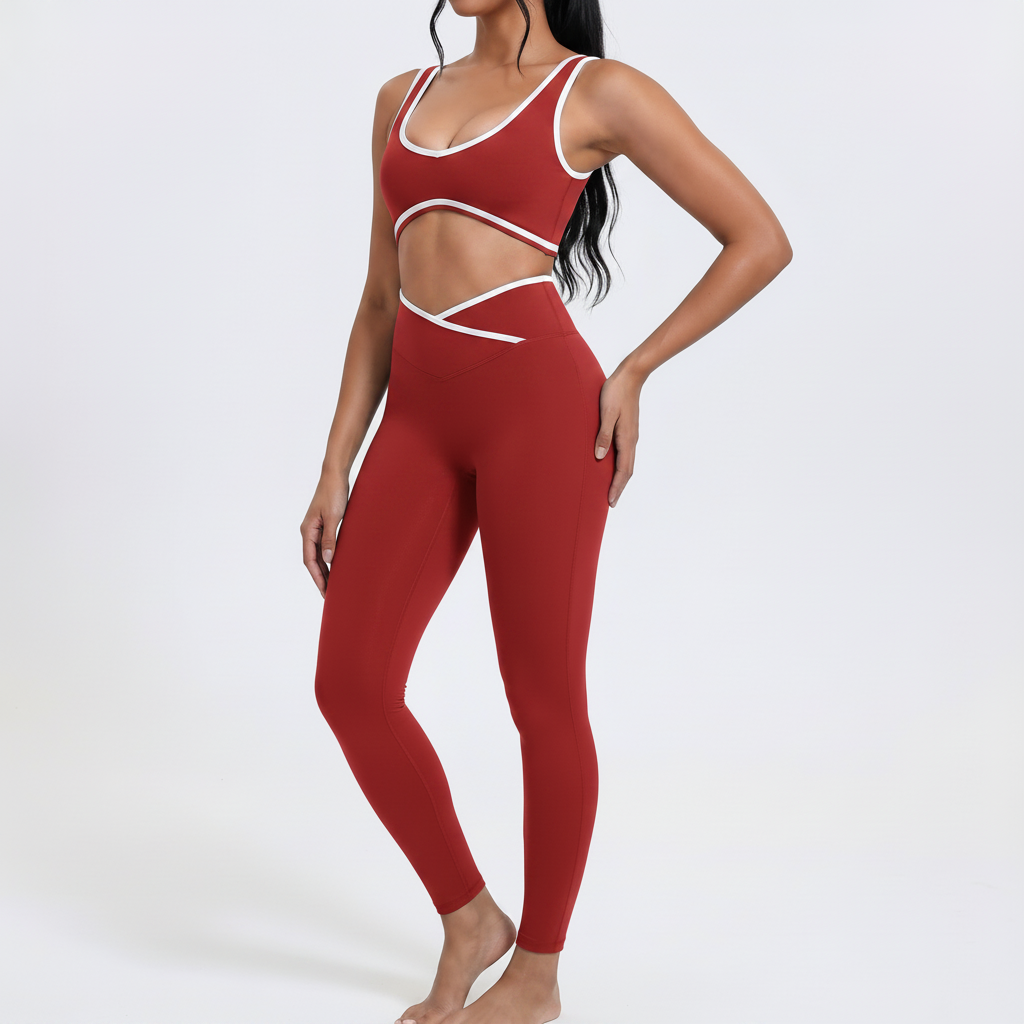 Padded Bra & Leggings Set in Red 1 &ndash; image 4 of 6