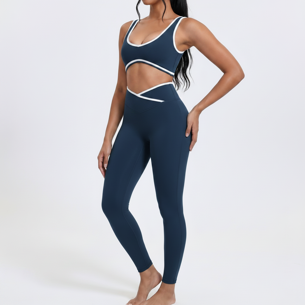 Padded Bra & Leggings Set - Navy Blue