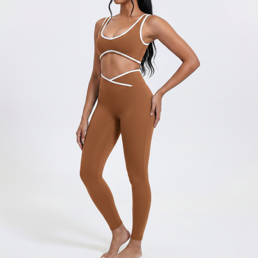 Padded Bra & Leggings Set in Caramel Brown 2 &ndash; image 6 of 6