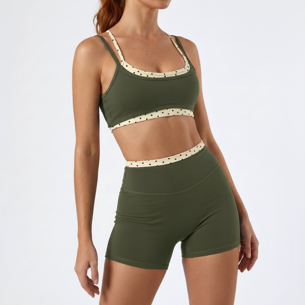 Polka Dot Bra & Shorts Set in Army Green &ndash; image 3 of 5