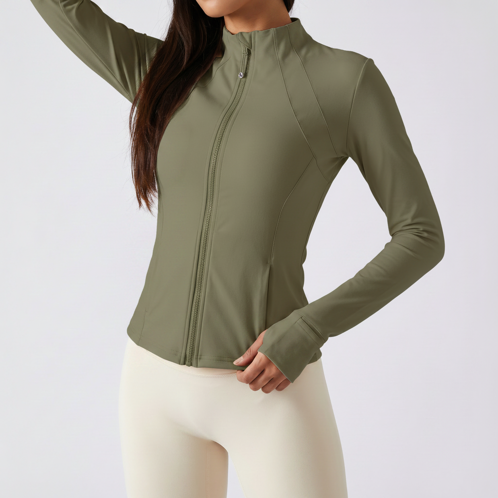 Quick-Dry Zip Training Jacket in Khaki &ndash; image 4 of 8