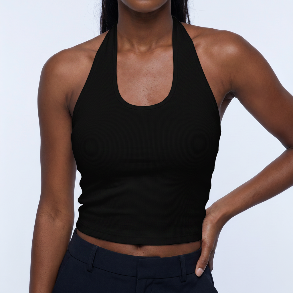 Ribbed Halter Crop Top in Black &ndash; image 4 of 4