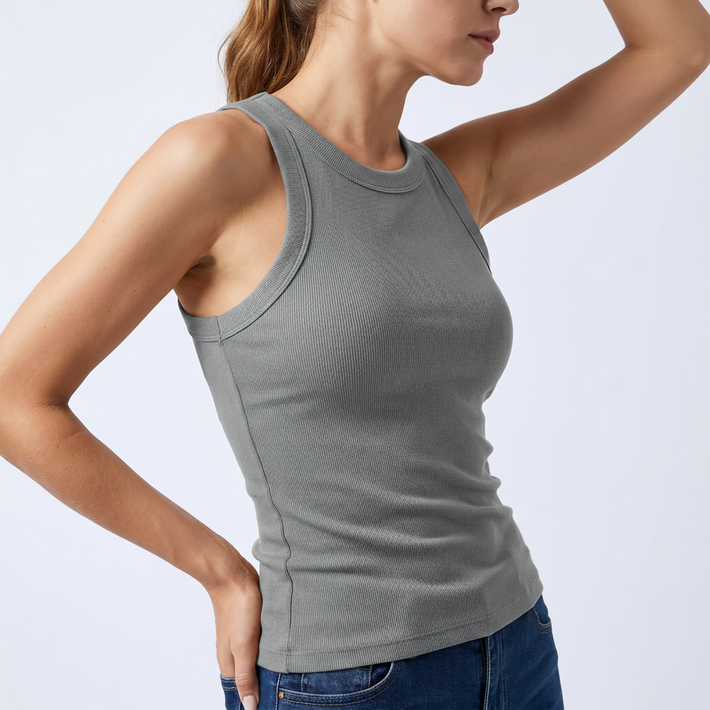 Ribbed Round Neck Cami in Grey &ndash; image 6 of 6