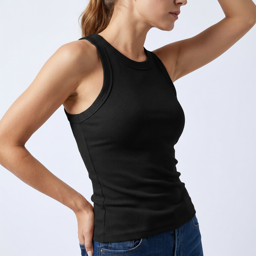Ribbed Round Neck Cami in Black &ndash; image 4 of 6