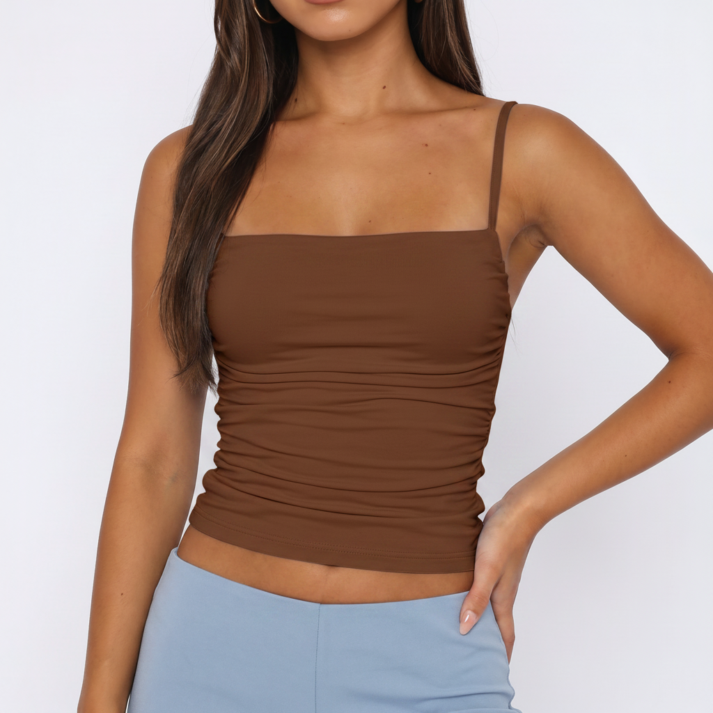 Ruched Backless Cami in Brown &ndash; image 6 of 8