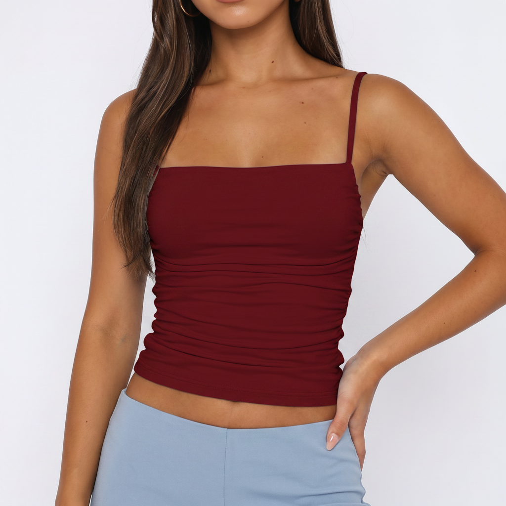 Ruched Backless Cami in Wine Red &ndash; image 4 of 8