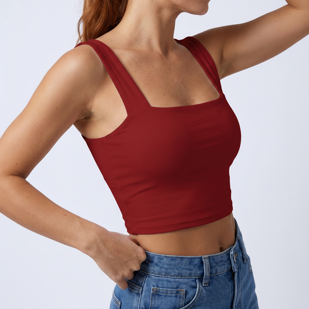 Square Neck Crop Top in Red &ndash; image 3 of 6