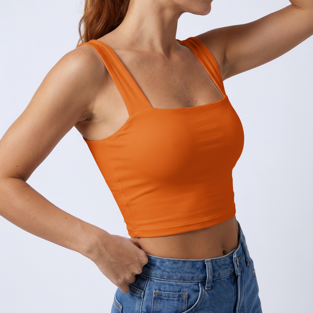 Square Neck Crop Top in Orange &ndash; image 4 of 6