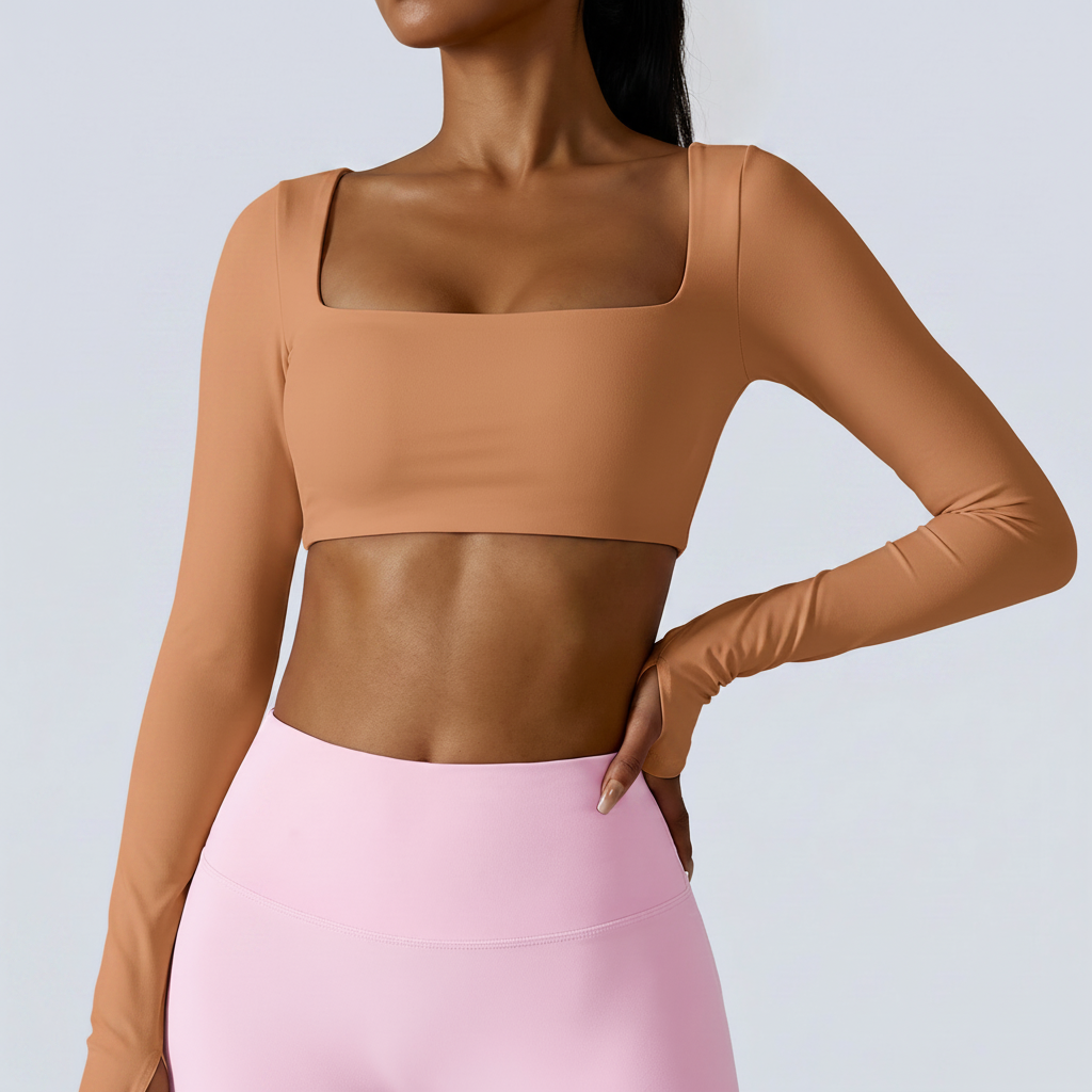 Square Neck Training Top in Camel Brown &ndash; image 5 of 8
