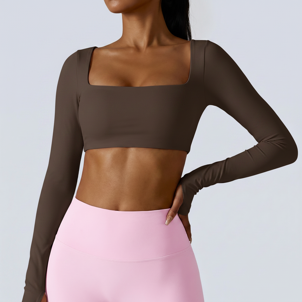 Square Neck Training Top in Dark Brown &ndash; image 3 of 8