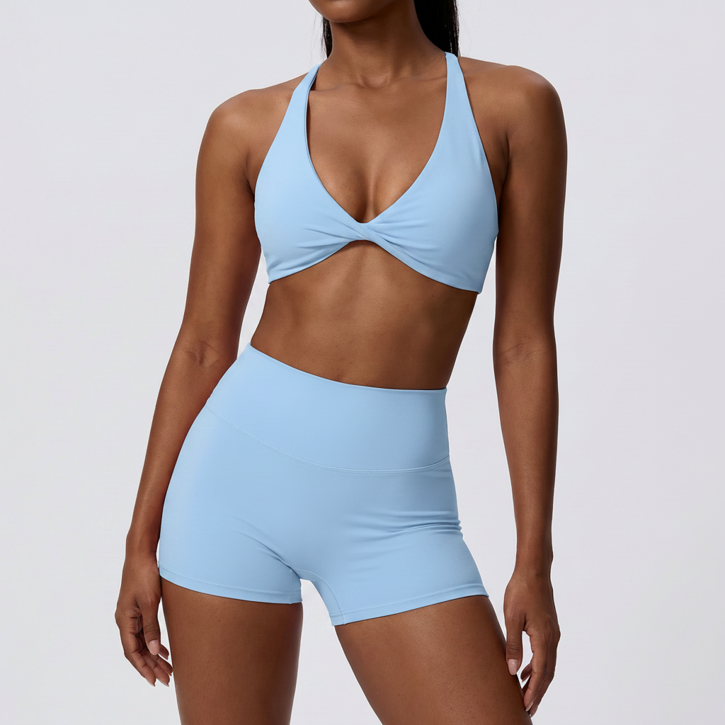 Strappy Bra & Shorts Set in Sky Blue &ndash; image 3 of 8