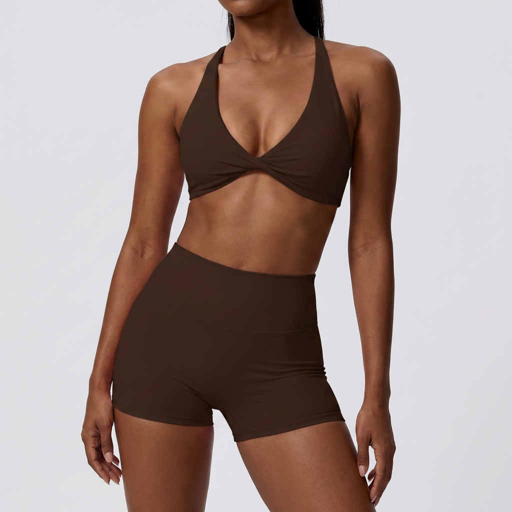 Strappy Bra & Shorts Set in Coffee &ndash; image 5 of 8