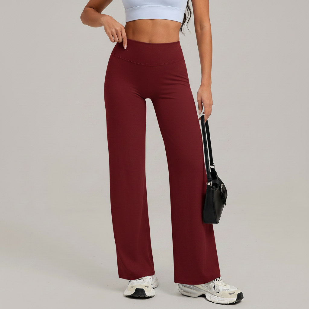 Wide Leg Yoga Trousers in Dark Red &ndash; image 9 of 11