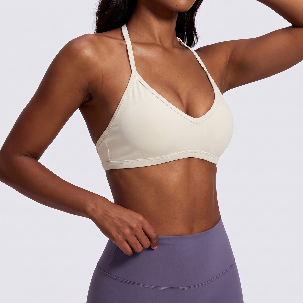 Halter Neck Sports Bra - Cream White