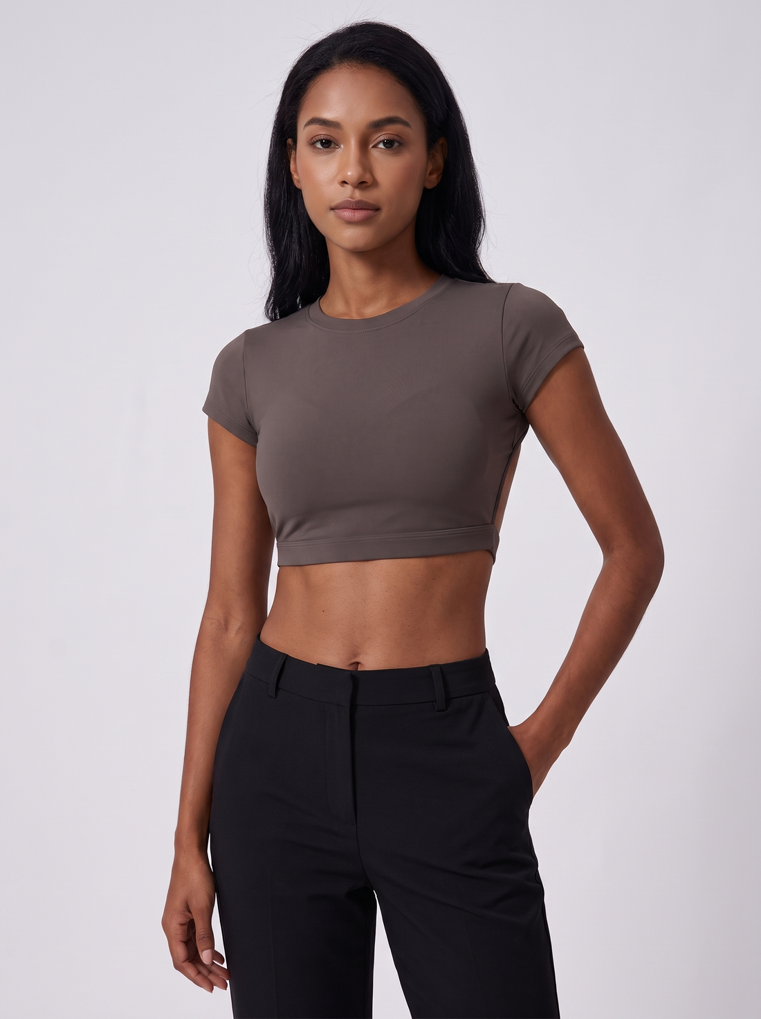 Backless Training Crop Top in Coffee &ndash; image 1 of 11