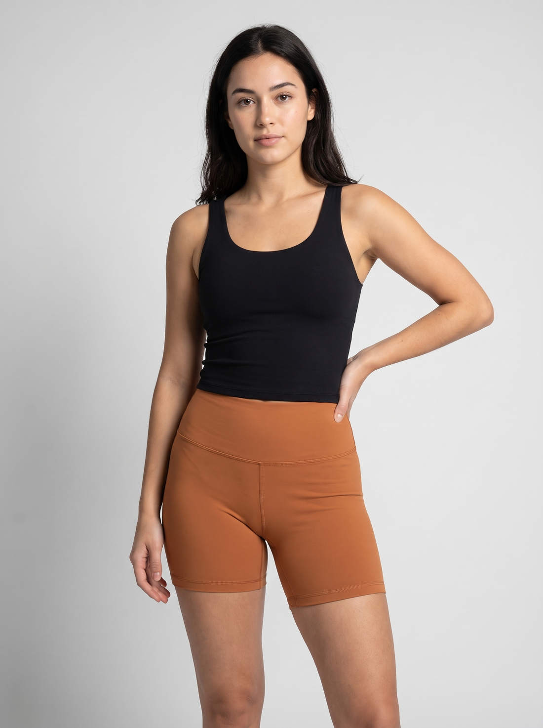 High-Waist Biker Shorts in Bark &ndash; image 1 of 31