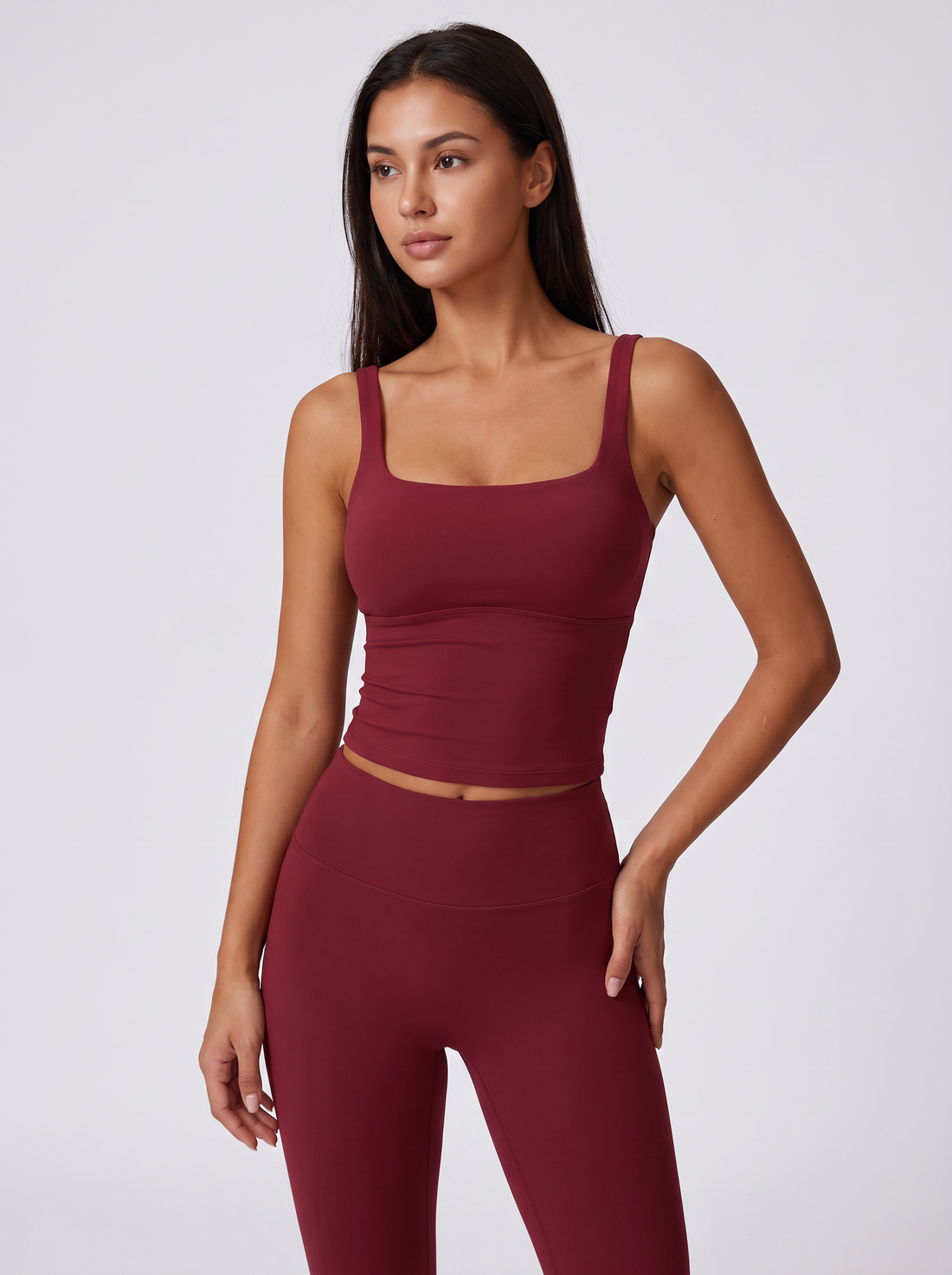 Square Neck Sports Bra in Red &ndash; image 1 of 9